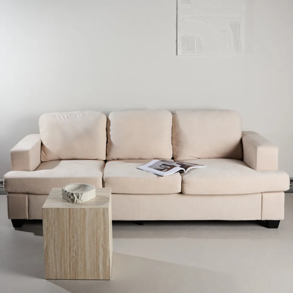 Bank 3-zits Bank Shaneisha Chenille, kleur Beige