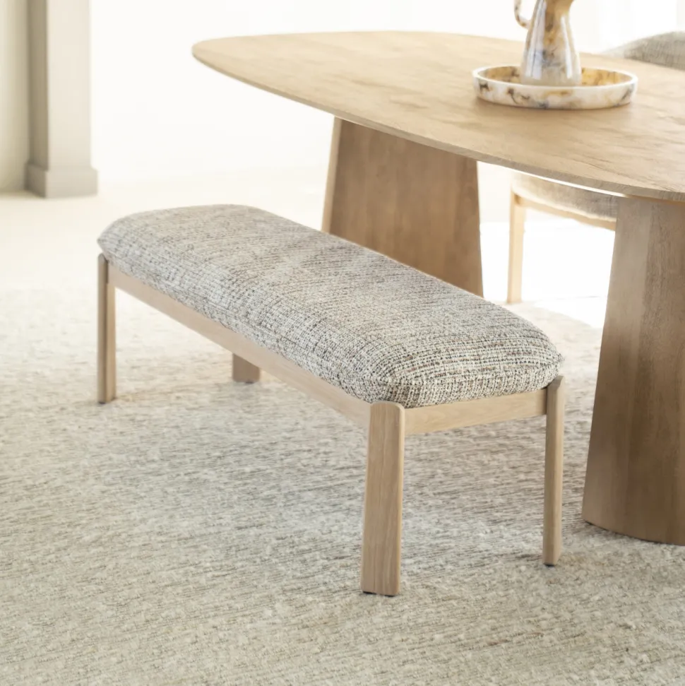 Bankje Lottie Geweven stof en eikenhout, 143cm