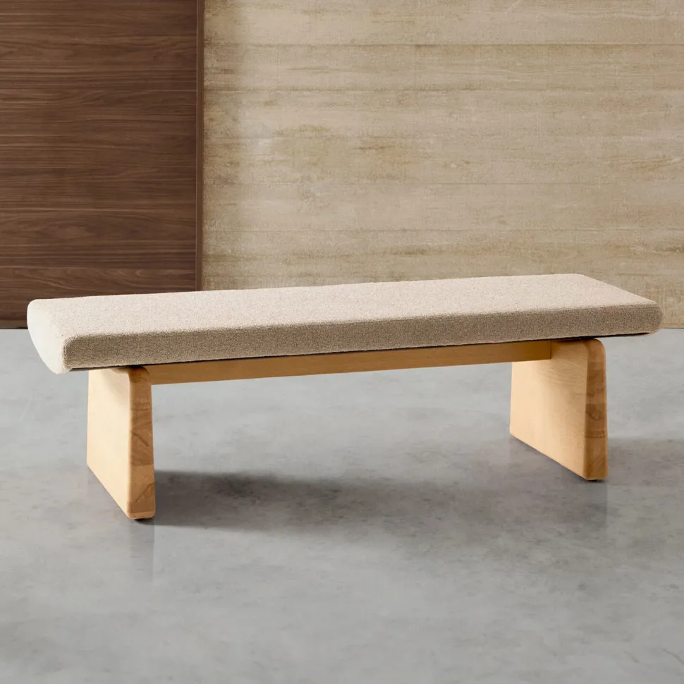 Bankje Topaz Chenille en essenhout, 150cm