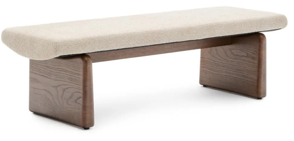 Bankje Topaz Chenille en essenhout, 150cm