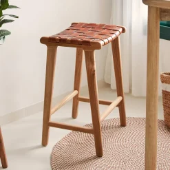 Barkruk Calixta Hout en Leder (zithoogte 67cm)