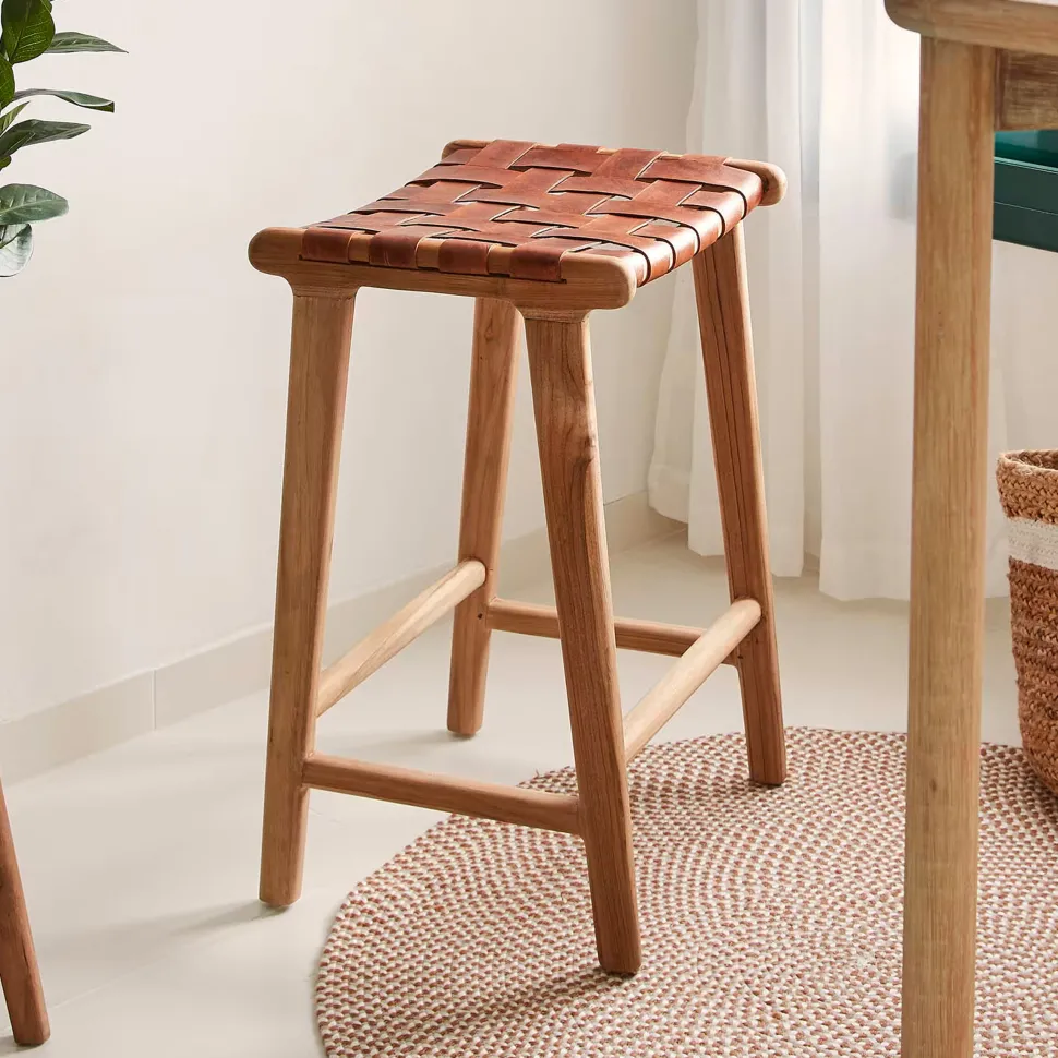 Barkruk Calixta Hout en Leder (zithoogte 67cm)