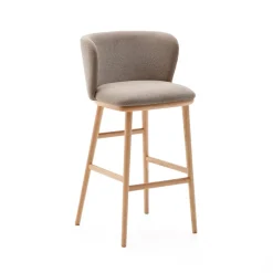 Barkruk Ciselia Chenille en essenhout (zithoogte 75cm)