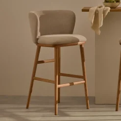 Barkruk Ciselia Chenille en essenhout (zithoogte 75cm)