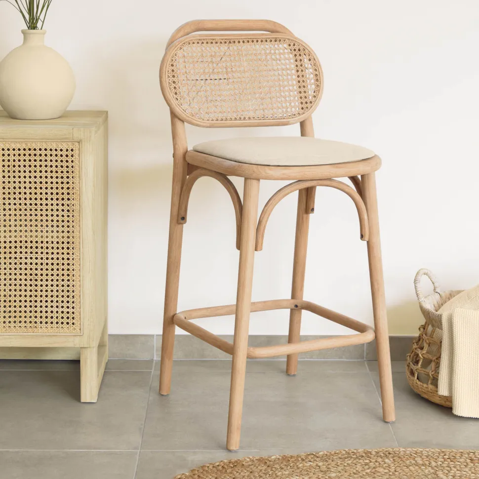 Barkruk Doriane Eikenhout en Rotan (zithoogte 65cm)