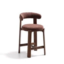 Barkruk Granite Chenille en bruin essenhout (zithoogte 65cm)