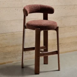 Barkruk Granite Chenille en bruin essenhout (zithoogte 75cm)