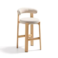 Barkruk Granite Chenille en naturel essenhout (zithoogte 75cm)