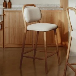 Barkruk Helda Chenille en eikenhout (zithoogte 66cm)