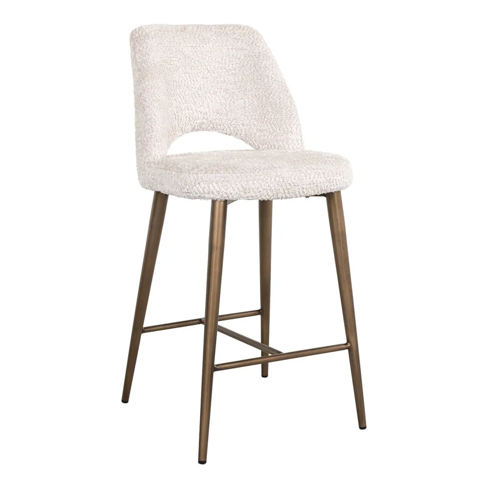 Barstoel Delphine Chenille, kleur Crème (zithoogte 66,5cm)