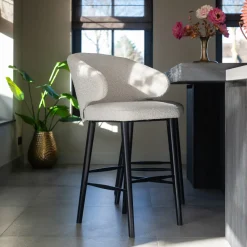 Barstoel Indigo Bouclé, kleur Wit (zithoogte 78cm)