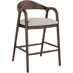 Barstoel Mihara Geweven stof en hout, kleur Mocca (zithoogte 70cm)