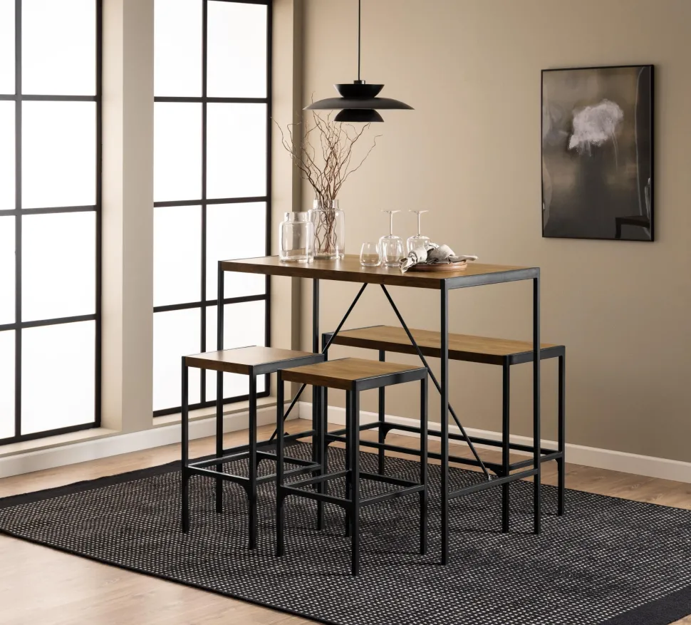 Bartafel set Deryk Eikenlook, Met 2 barstoelen en bankje