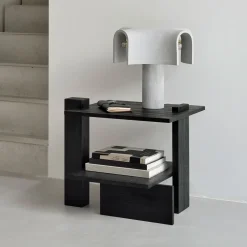 Bijzettafel Abstract Gevernist Teakhout, 56 x 52cm, kleur Zwart