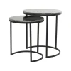Bijzettafel Alfio Set van 2 stuks, bruin marmer+zwart