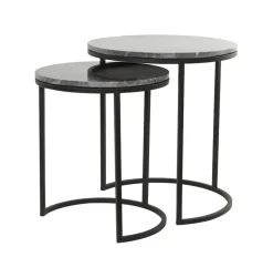 Bijzettafel Alfio Set van 2 stuks, bruin marmer+zwart