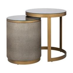 Bijzettafel Bloomville Lederlook en glas, Set van 2 stuks