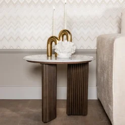 Bijzettafel Mayfield Mangohout en marmer, 55cm