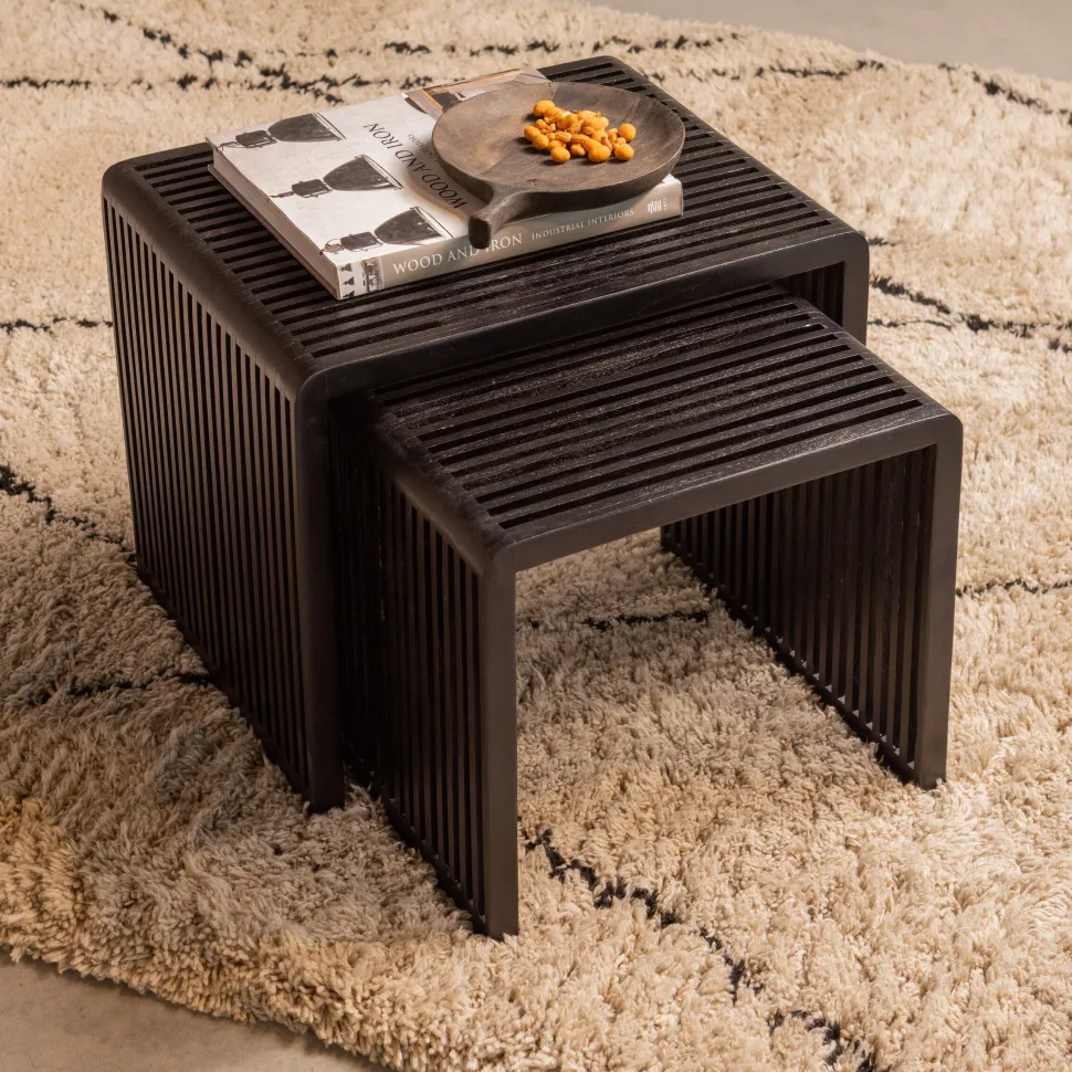 Bijzettafel Willa Set van 2 stuks, Teakhout, kleur Zwart