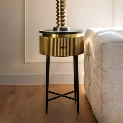 Bijzettafel/Nachtkastje Ironville Marmer en Brass, 40cm