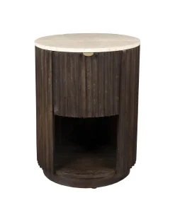 Bijzettafel/Nachtkastje Marlow Mangohout en Travertin