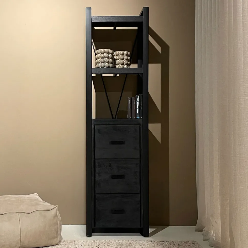 Boekenkast Norris Mangohout en staal, 200 x 55cm