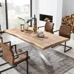 Boomstam Eettafel Rochelle Mangohout, kleur Zilver