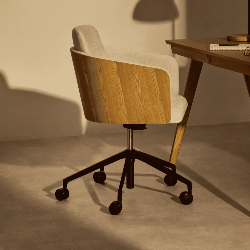 Bureaustoel Madai Chenille en essen, kleur Beige