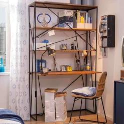 Bureau/Wandkast Nikcole Mangohout en metaal, 202 x 120cm