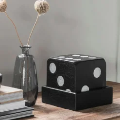Decoratie Dice Teakhout, kleur Zwart