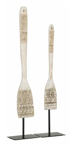Decoratie Tribal Spoon Teakhout, Set van 2 stuks, kleur Wit