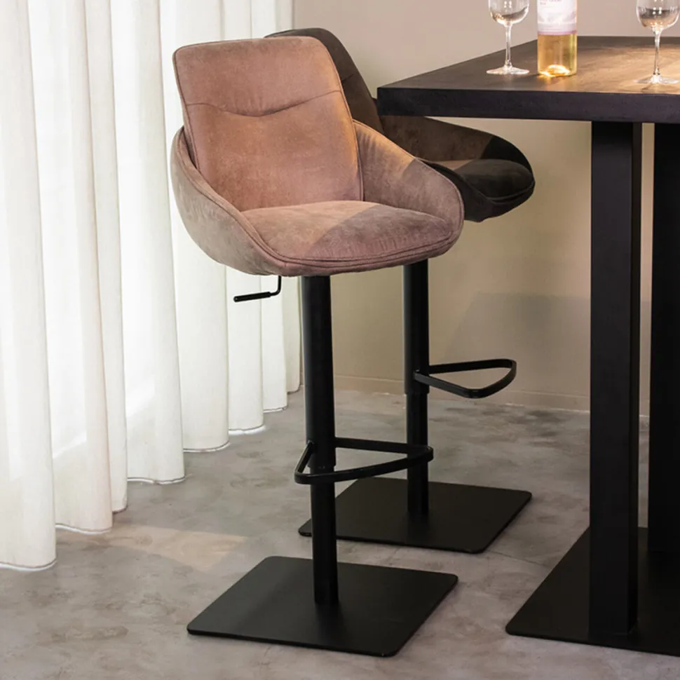 Draaibare Barkruk Beauty Micro Suede, kleur Taupe (zithoogte 56-82cm)