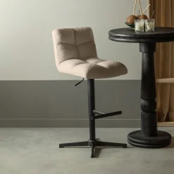 Draaibare Barstoel Vinny Bouclé, kleur Zand (zithoogte 60-80cm)