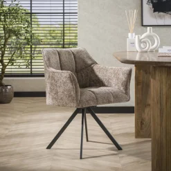 Draaibare Eetkamerstoel Thandie Hoven stof en zwart staal