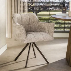 Draaibare Eetkamerstoel Thandie Hoven stof en bruin staal