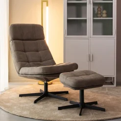 Draaifauteuil Alvar Met hocker, Micro suede, kleur Taupe