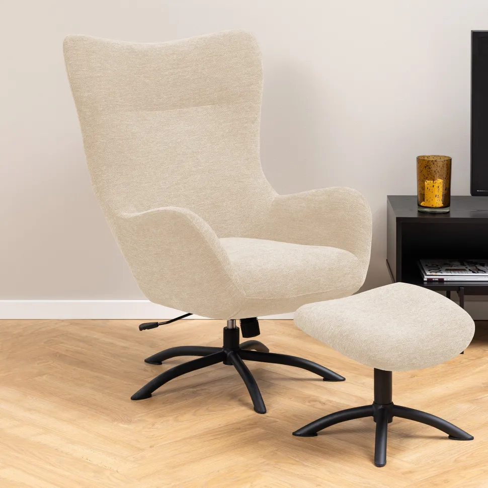 Draaifauteuil Keaton met voetenbankje