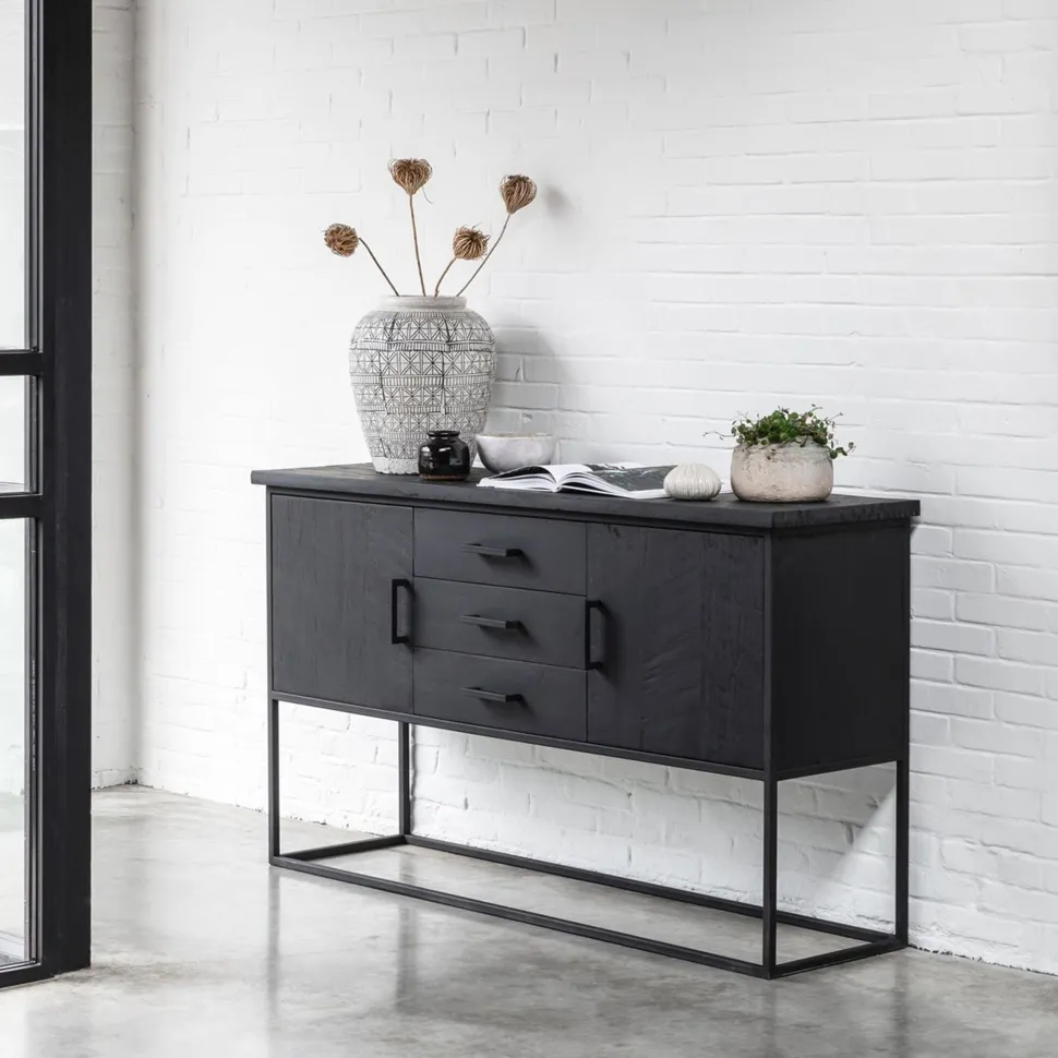 Dressoir Beam Teakhout, 158cm, kleur Zwart