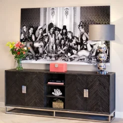 Dressoir Blackbone Eikenhout en Staal, kleur Zwart / Zilver, 225cm