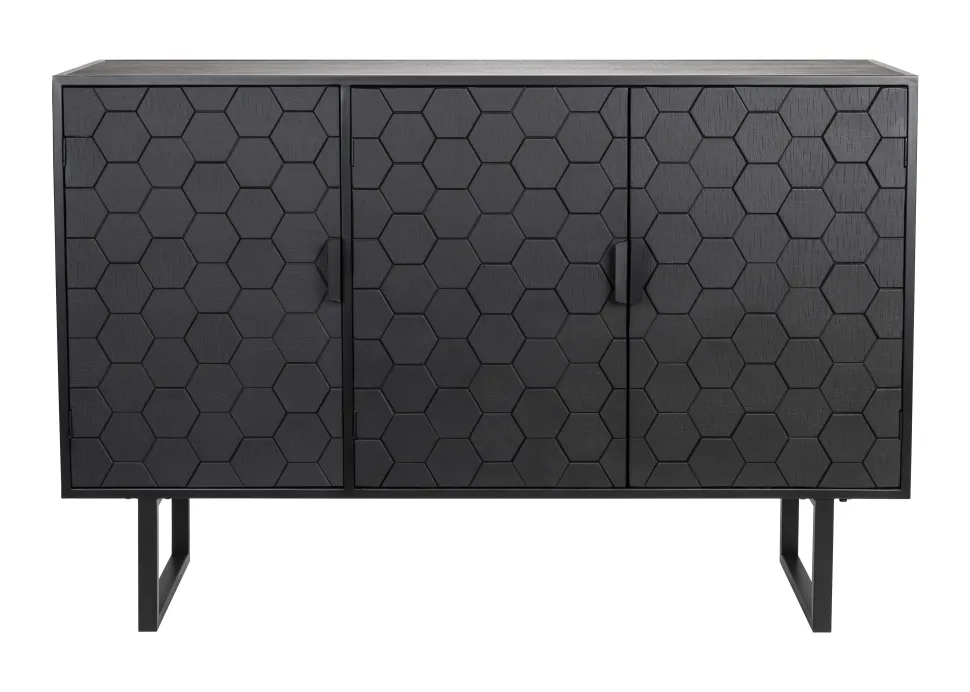 Dressoir Derrius Dennenhout, 135cm, kleu zwart