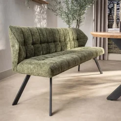 Eetkamerbank Thandie Hoven stof en zwart staal, 180cm