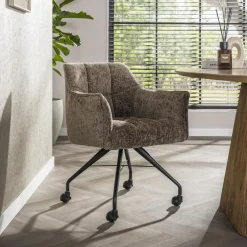 Eetkamerstoel op wielen Thandie Hoven stof en zwart onderstel