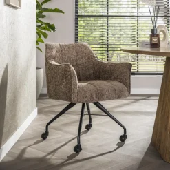 Eetkamerstoel op wielen Thandie Hoven stof en zwart onderstel