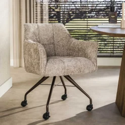 Eetkamerstoel op wielen Thandie Hoven stof en bruin onderstel