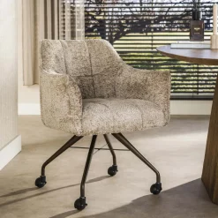 Eetkamerstoel op wielen Thandie Alura stof, kleur Zand/Bruin