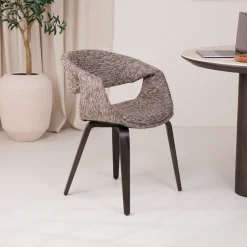 Eetkamerstoel Yossi Bruin houten onderstel, Geweven stof