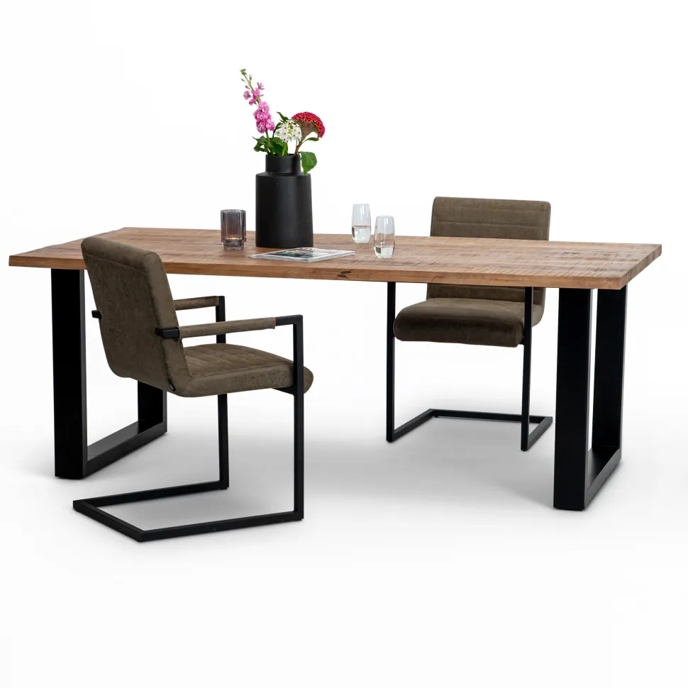 Eettafel Felix Mangohout met staal, kleur Naturel