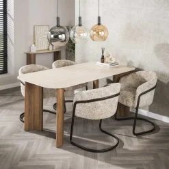 Eettafel Laycie Keramiek in Travertin-look, 180 x 90cm