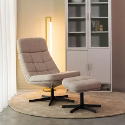 Fauteuil Alvar Met hocker, Bouclé, kleur Naturel