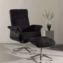 Fauteuil Arnoldo Met voetenbank, Faux Fur